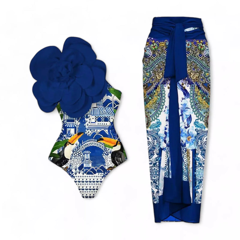 Conjunto Verão Maiô Flower e Saída Longa