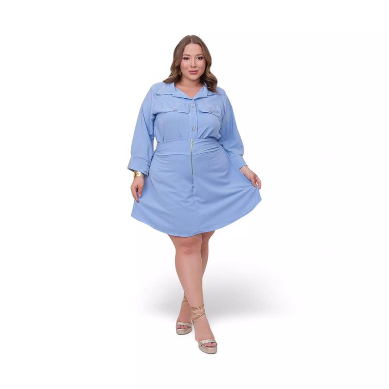 Conjunto Plus Size Sky Fit: Blusa e Saia com Detalhe de Zíper