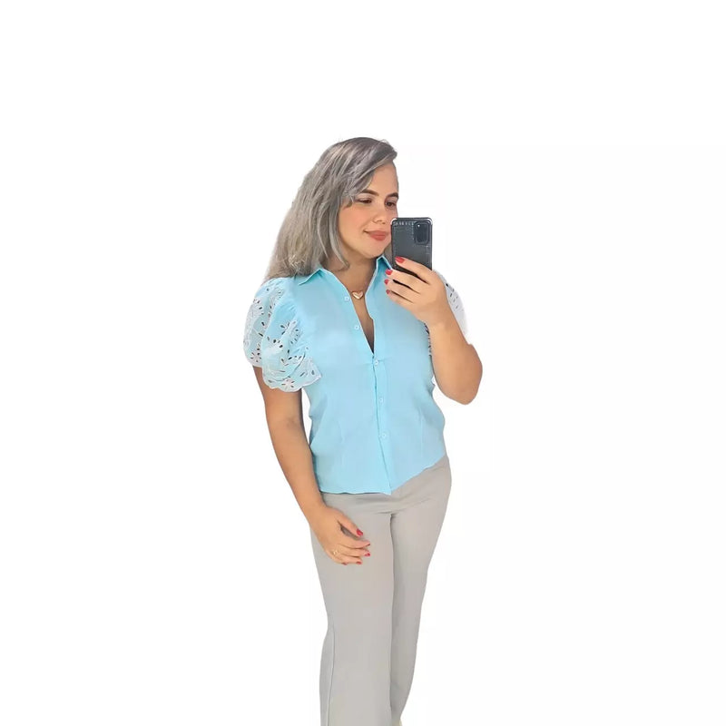 Blusa Social com Manga Bufante Bordada