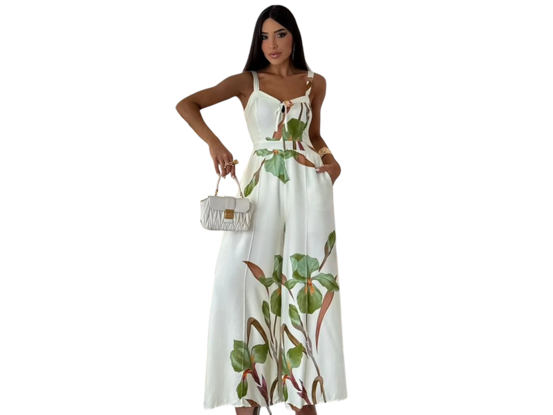 Macacão em Viscolinho Estampa Botânica