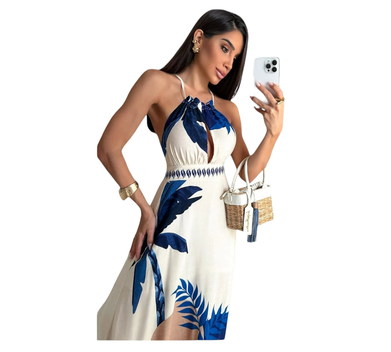 Vestido Longo Feminino Estampado Tropical