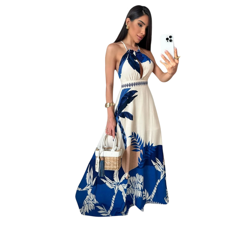 Vestido Longo Feminino Estampado Tropical