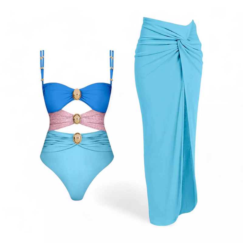 Maiô Feminino Tricolor com Saída de Praia Elegante