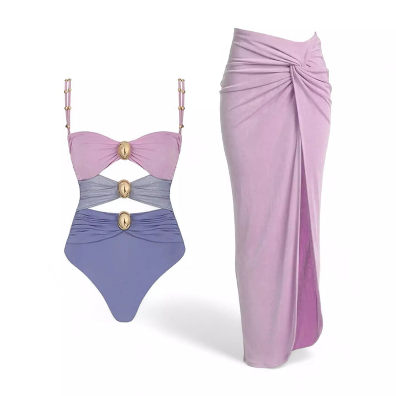Maiô Feminino Tricolor com Saída de Praia Elegante