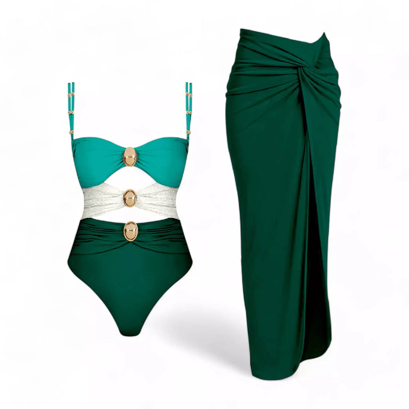 Maiô Feminino Tricolor com Saída de Praia Elegante