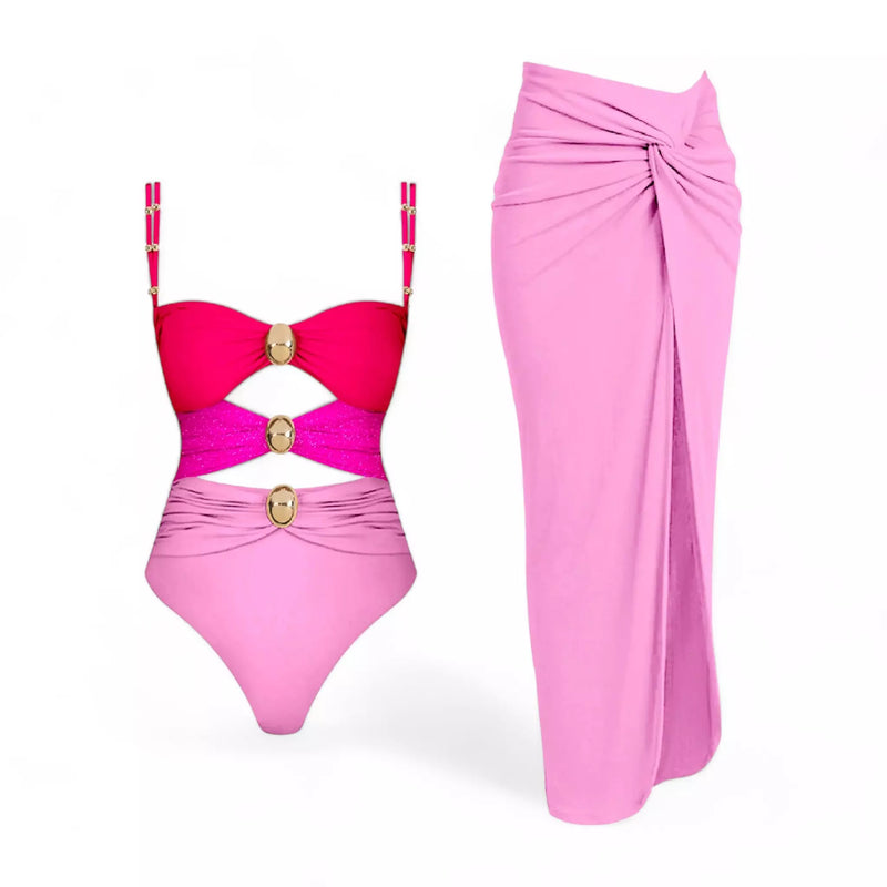 Maiô Feminino Tricolor com Saída de Praia Elegante