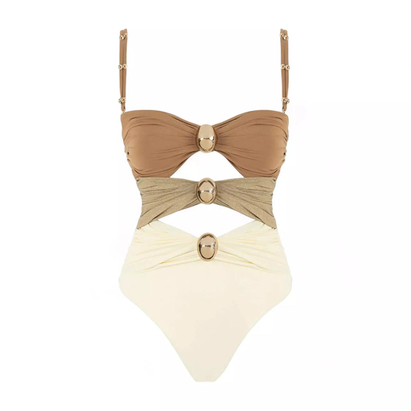 Maiô Feminino Tricolor com Saída de Praia Elegante