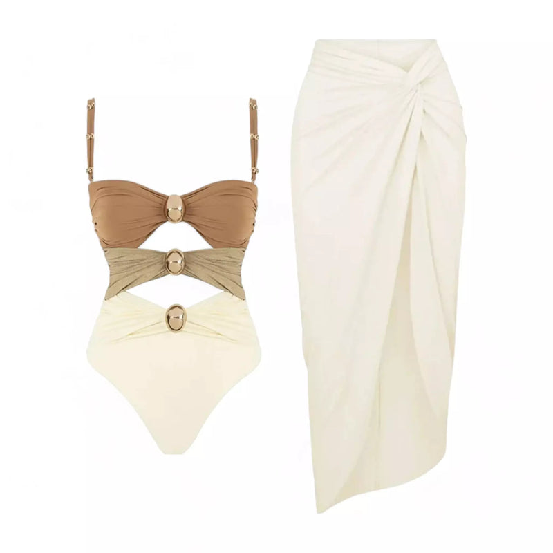 Maiô Feminino Tricolor com Saída de Praia Elegante