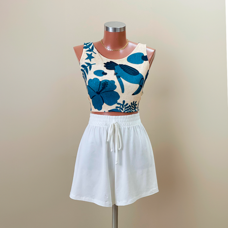 Cropped Estampado Far Aura Refúgio Azul