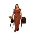 Conjunto Plus Size Cropped E Calça Pantalona Canelado Marrom