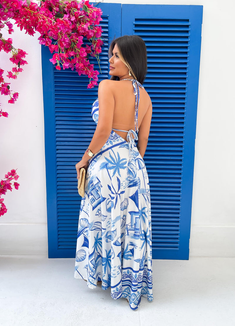 Vestido Bela Longo Estampado Farm Brisa Oceânica