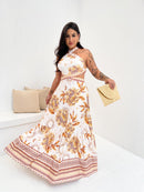 Vestido Gabriela Longo Estampado Far Jardim Dourado